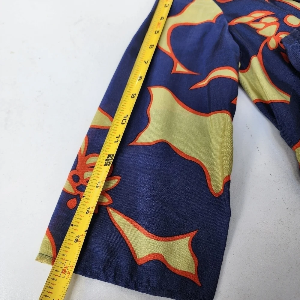 Ann Taylor LOFT Floral Knee Length Dress Navy Blue Green Orange 3/4 Sleeve 0P